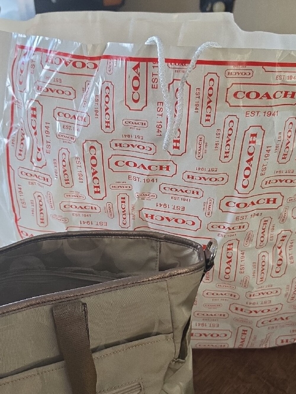 Coach Beige Signature Tote/Baby BAG with Brown Trim NWOT - Picture 4 of 4